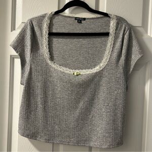 Wild Fable Gray Lace-Trim Scoop Crop Top